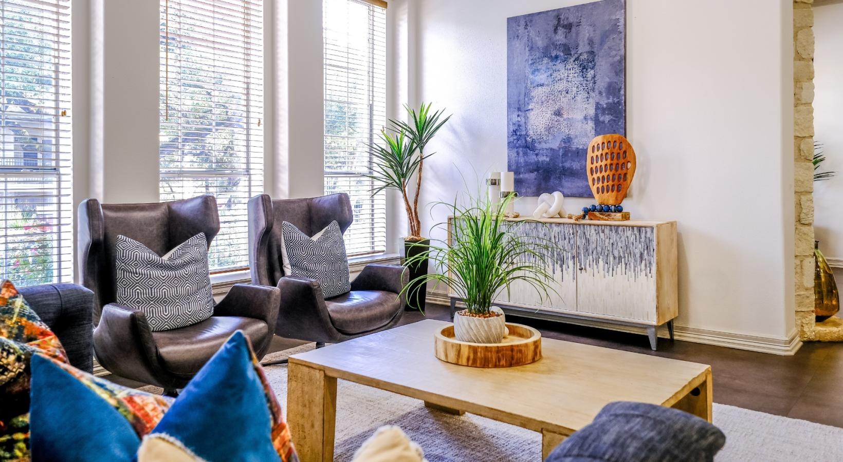 Access to resident-only features clubhouse with large windows