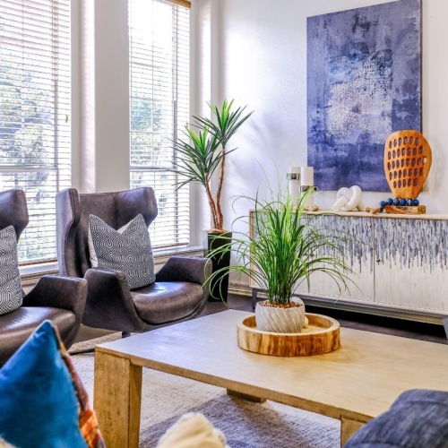 Access to resident-only features clubhouse with large windows