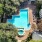 overhead shot of pool surrounded by trees