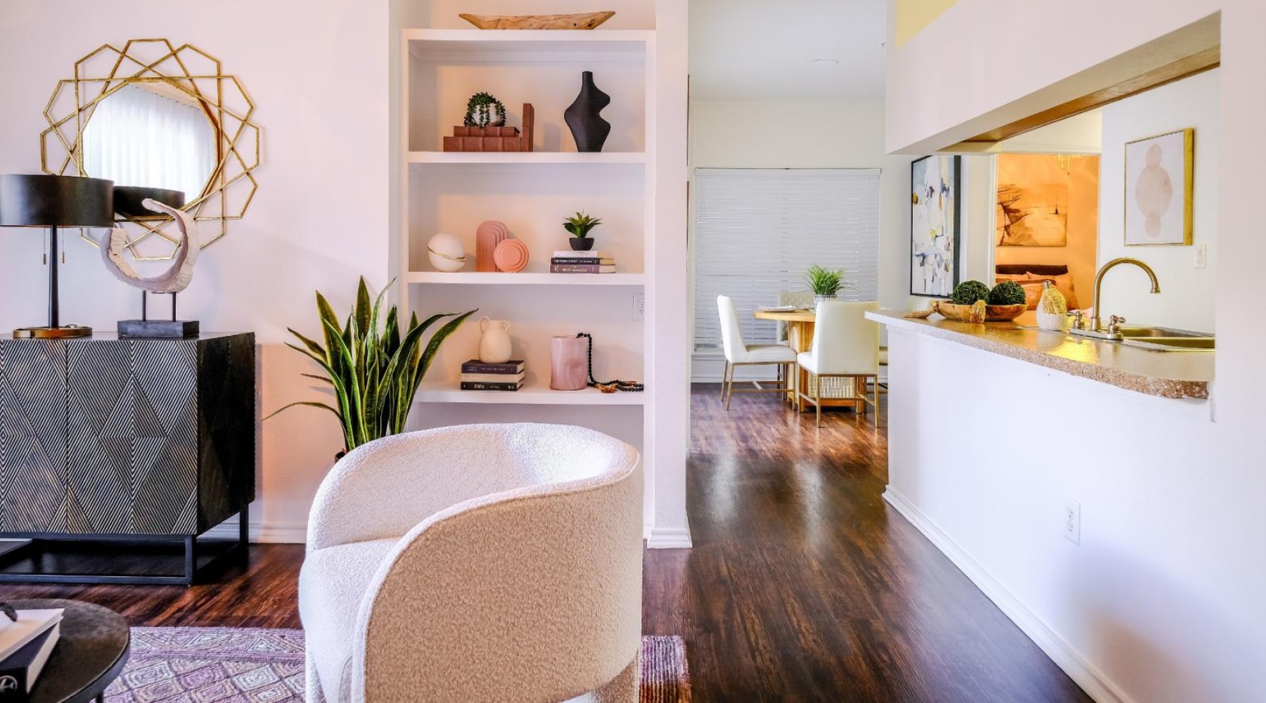 living room next to kitchen